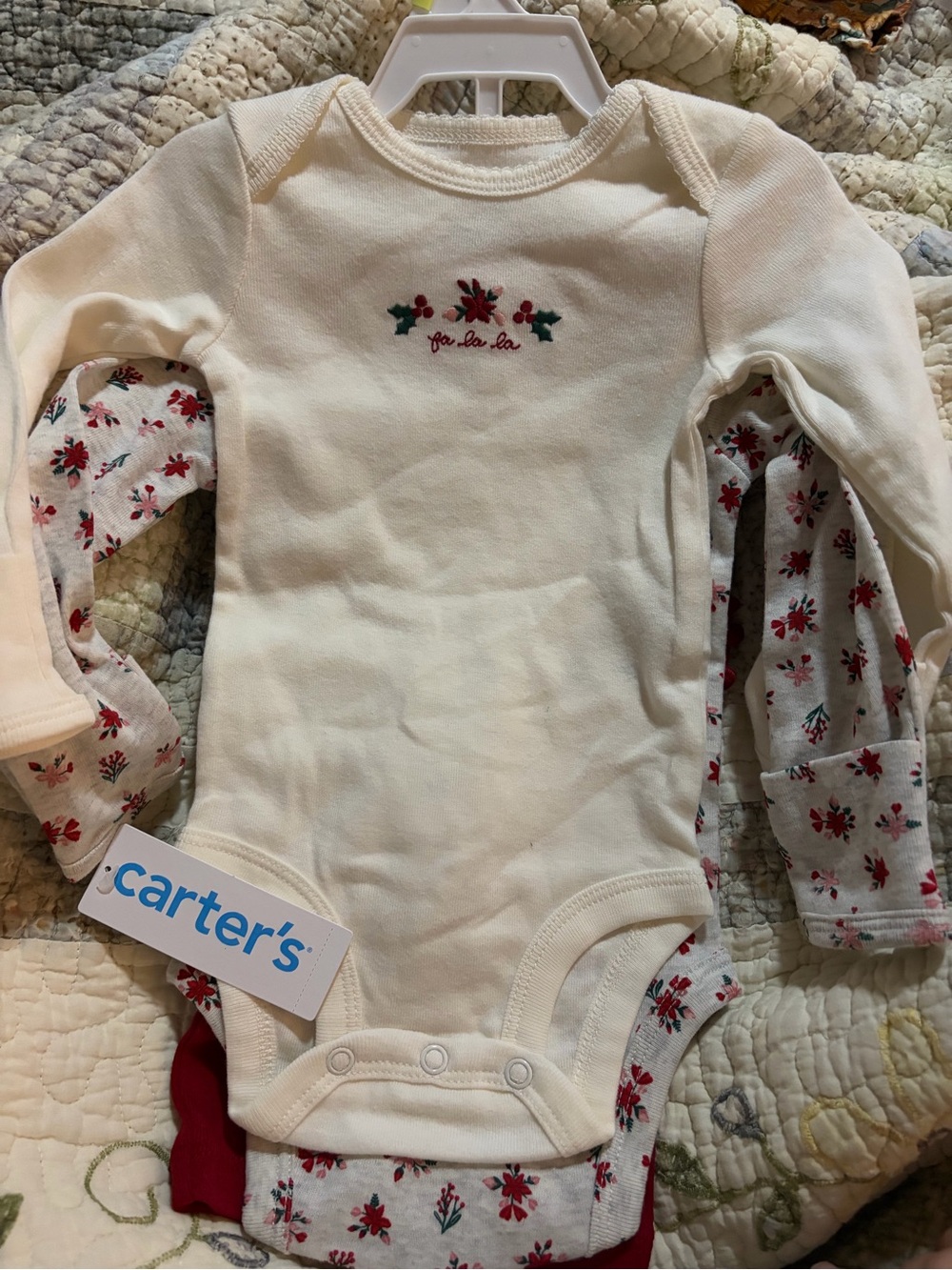 Carter's Cream Long-Sleeve Floral Accent Baby One-Piece